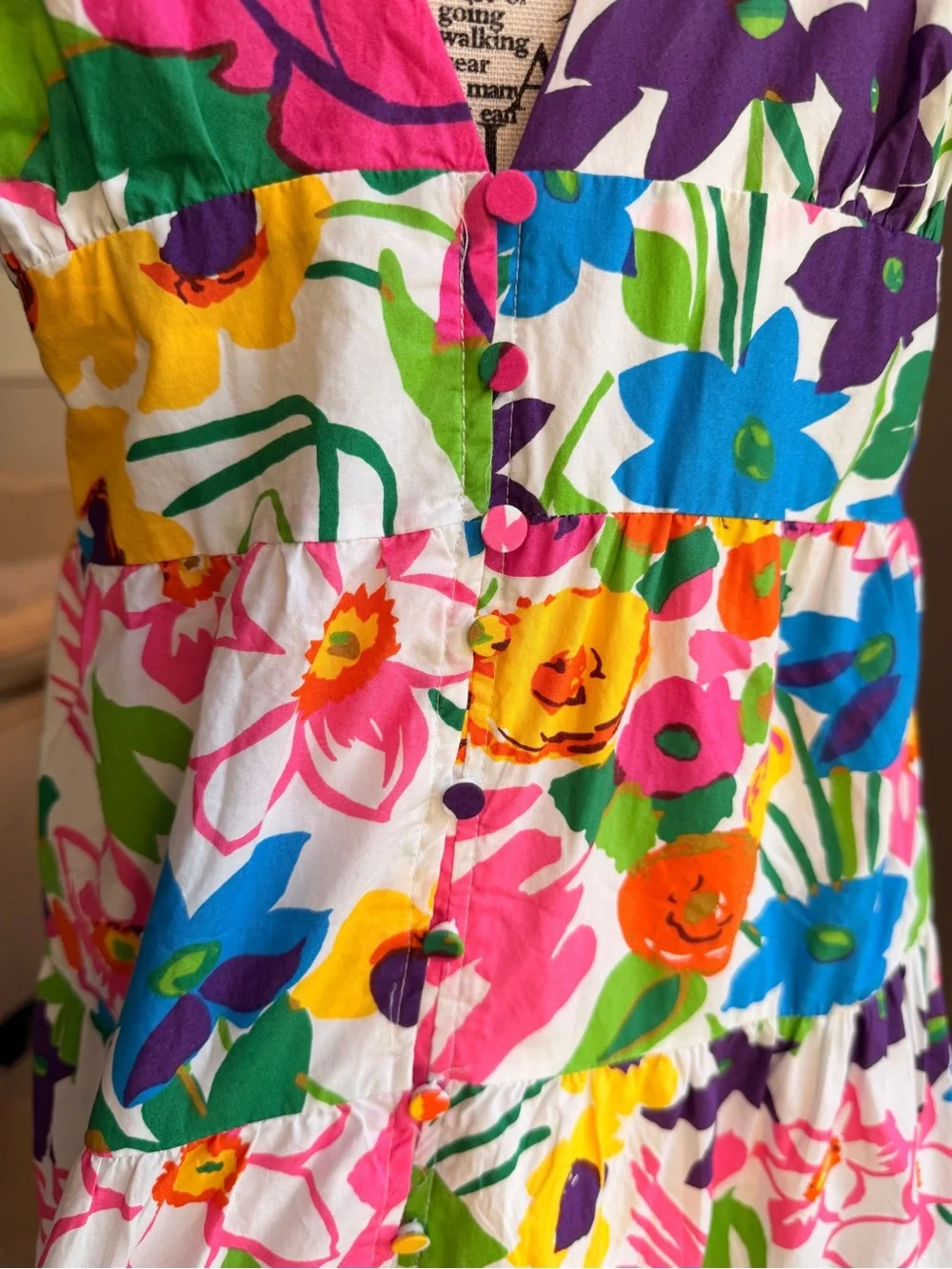 EUC J. Crew Vibrant Garden Cotton Poplin Tiered Maxi Dress Multicolor Size Large